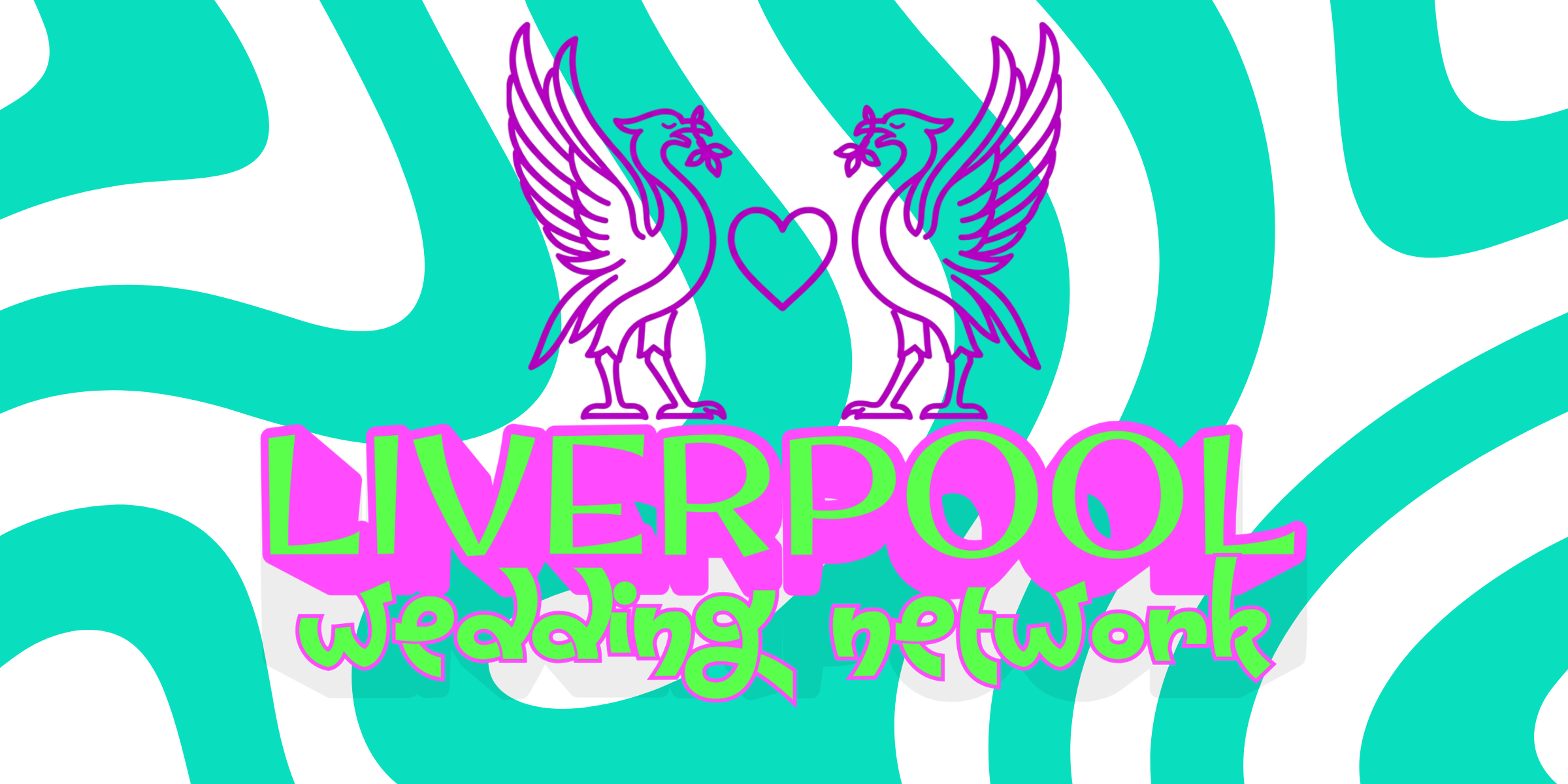 Liverpool Wedding Network logo of 2 liver birds facing each other with a heart in the middle and the text that says Liverpool Wedding Network